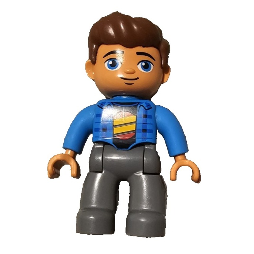 LEGO Duplo Male Dark Bluish Gray Legs, Drk Azure Jacket Tie Reddish Brown Hair